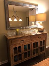 Bradding Natural Stonewash Buffet Table And Misty Blue Wash Mirror Pier 1 Dining Room Buffet Table Decor Sideboard Decor Dining Room Dining Room Buffet Table