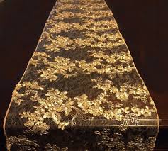 Sale Gold Embroidered Lace Table Runner Gold Tablecloth Etsy In 2020 Gold Table Runners Lace Table Runners Table Overlays