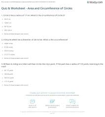 Register for marwell enews and download our top tips for a great. Quiz Worksheet Area And Circumference Of Circles Study Com