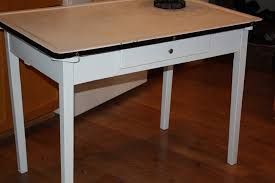 vintage kitchen table with enamel top