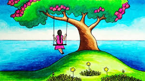 How To Draw Easy Scenery Of A Girl Swinging In A Tree Step By Step Simple Nature Scenery Drawing How to draw a beautiful scenery. draw easy scenery of a girl swinging