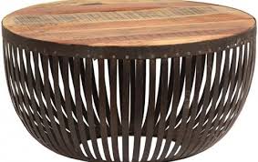 Dark Metal Cage Wood Top Round Drum Coffee Table Round Drum Coffee Table Drum Coffee Table Round Metal Coffee Table