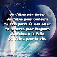 Je t'aime, l'intensité de ton regard me fascine, et quand sur tes lèvres un sourire se dessine, je ne fais aucun effort pour contrôler mon corps qui se tend, gourmand je me sens enfin devenir femme et que celui qui ne me comprend pas me blâme, j'ai besoin de toi chaque jour, tu m'apportes tant d'amour. Petits Poemes Romantiques