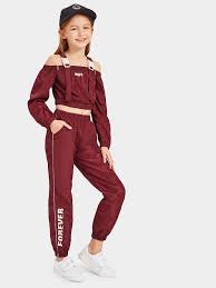 Girls Push Buckle Strap Letter Top Pants Set Shein Sheinside Girls Ripped Jeans Girls Outfits Tween Top Pants Set