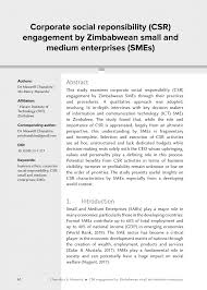Pdf Csr Engagement By Zimbabwean Smes