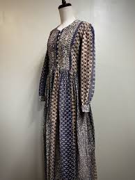 ヨーロッパ古着インド綿ワンピースビンテージM程度肩幅39身幅41袖丈55着丈142