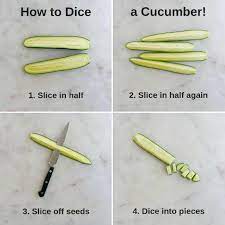 2.1 take ⅔ of a cucumber, cut it in half, and place two wooden * while these adorable creations are almost too cute to eat, there's no guarantee that your guests will be able to keep their hands off. How To Dice A Cucumber It S A Veg World After All