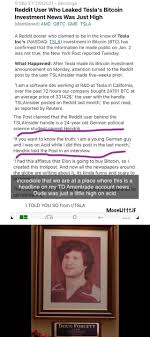 Tesla launched its ipo on june 29. Reddit User Who Leaked Tesla S Bitcoin Sp Et Benzinga Investment News Was Just High Mentioned Amc Gbtc Gme Tsla A Reddit Poster Who Claimed To Be In The Know Of Tesla Inc S