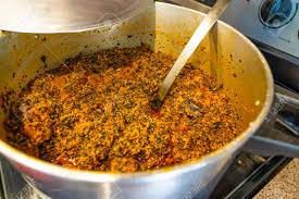 Once the eba is well stirred to achieve a fine consistency, you can serve with any soup. Large Pot Of Freshly Made Egusi Soup For Catering Stock Photo Picture And Royalty Free Image Image 112018280