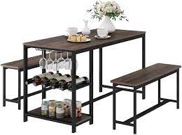 4.3 out of 5 stars. Buy Homecho 3 Piece Dining Room Table For 4 Breakfast Nook Table Set With 2 Bench Wood Kitchen Table With Wine Rack And Glass Holder Dark Brown Online In Indonesia B094fr3wrw