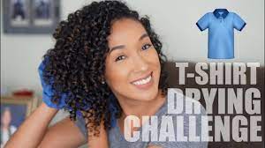 The first step is to remove any excess water from your hair and apply a leave in conditioner. T Shirt Drying Challenge Drying Naturally Curly Hair Risasrizos Youtube