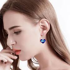 Fine Crystals Love Heart Drop Earrings Women New Fashion Sterling Silver  Piercing Dangle Earrings Hook Earrings Jewelry Mom Gift