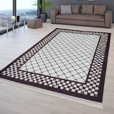 Designer teppich wohnzimmer teppiche ornamente vintage optik schwarz wei ebay. Wohnzimmer Teppich Schwarz Weiss Rauten Muster Kariert Bordure Used Look Kurzflor Ebay