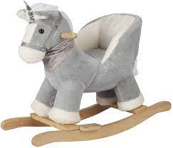 Buy Rock My Baby Baby Rocking Unicorn Gray With Chair Plush Stuffed Rocking Pony Wooden Rocking Toy Horse Baby Rocker Animal Ride On For Toddlers Girls And Boys Age 1 Year And