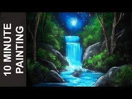 Painting A Moonlit Waterfall Landscape With Acrylics In 10 Minutes Myhobbyclass Com