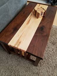 Walnut And Maple Coffee Table With Coasters Live Edge Coffee Table Coffee Table Coaster Projects