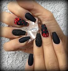 Matte Black And Red Glitter Nails Matte Black Coffin Nails Red Sparkle Nails Coffin Nails Designs Dark Red Nails