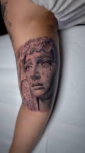 “In her grace, I find my strength.”, #VirginMary #FaithTattoo #ReligiousInk  #SpiritualArt #TattooInspiration #DivineGrace #SacredInk #TattooDesign  #HolyArt #blessed