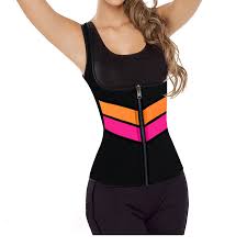 2019 Women Bodysuit Sleeveless Neoprene Bustiers Sport Underbust Pink Blue Black Color Zipper Stripe Waist Training Shaper Corsets Tops From