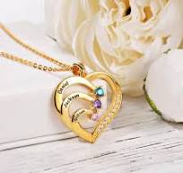 Personalized Heart Name Necklace With Birthstone From Black Diamonds