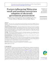 Maybe you would like to learn more about one of these? Pdf Factors Influencing Malaysian Small And Medium Enterprises Adoption Of Electronic Government Procurement