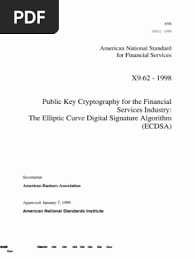 Ansi x962 1998 The Elliptic Curve Digital Signature Algorithm Ecdsa