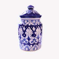 Mind reader 3 piece small medium large ceramic canister set with lids blue. Blue Pottery Ceramic Jar With Lid Deep Sky