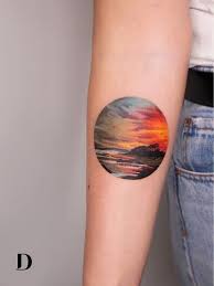 The palm trees are well drawn as well as the beach waves behind it, the entire scene depicts a very peaceful beach. Top 250 Best Sunset Tattoos June Tattoodo