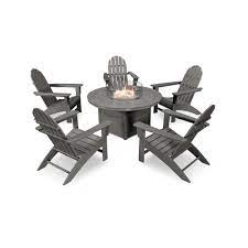 Fire pit fireplace metal table with lid, gas tank holder for indoor and outdoor. Polywood Vineyard Adirondack 6 Piece Chat Set With Fire Pit Table Pws415 1 Polywood Official Store