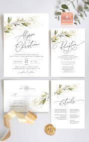 Laurel Faux Gold Wedding Invitation Template Set Instant Etsy Wedding Invitation Templates Tree Wedding Invitations Wedding Invitations