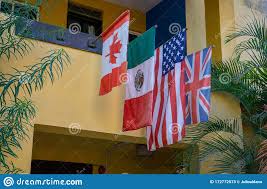 Embajada de méxico en estados unidos, washington d. Banderas De Mexico Canada Estados Unidos E Inglaterra En La Fachada De Una Casa Mexicana Imagen De Archivo Imagen De Orgullo Recibimiento 172772573