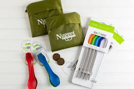 If you prefer drinking certain beverages through a straw (smoothies or iced coffee, for example)—buy a few reusable metal or bamboo straws, which can later be recycled or composted. Gold Coins Plus Reusable Bags Utensils And Straws Nugget Markets Image