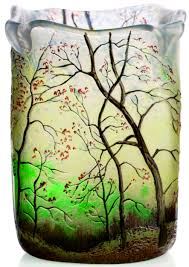 Francois Theodore Legras 1839 1916 Paysage Automnal Vase En Verre Double A Col Quadrilobes A Chaud Decor Paysage Automnal Fond Degrade Foret D Automne