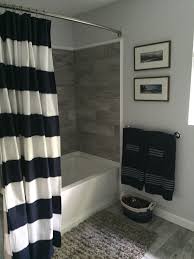 Navy Grey And White Bathroom Bathroom Remodel Grey Faux Wood Tile Striped Shower C Simple Bathroom Remodel Navy Bathroom Decor Inexpensive Bathroom Remodel