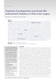Pdf Treatment Of Postoperative Sore Throat After Endotracheal Intubation In Third Molar Surgery