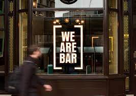 Ragged Edge Has Created The Branding For We Are Bar A New Venue In The City Of London A Bracket Device Has Been Used In Cafe Branding Branding London Design