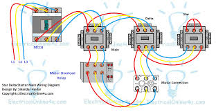 The control circuit comes in over the cable. Star Delta Starter Wiring Diagram 3 Phase With Timer Electricalonline4u
