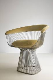 The Iconic Dining Chair From Warren Platner Nickel Coated Metal Ocra Yellow Velvet Ca 1970 They Have Been Reupp Wood Chair Design Metal Dining Chairs Chair