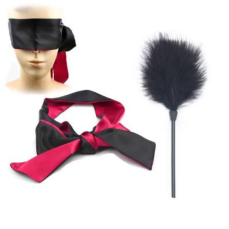 Satin Blindfold & Feather Tickler Duo