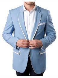 Blue light is scattered more than the other colors because it travels as shorter, smaller waves. Men S 1 Button Sky Blue Summer Blazer With