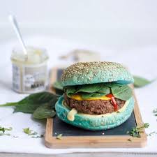 Mexican Black Bean Burger In An Aqua Color Bread From Brownserve With Simply Vegan Mayo Some Vegan Cheddar C Vegan Cheddar Vegan Cheddar Cheese Weird Food