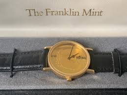Franklin Mint Eagle Sterling Silver Dial Gold Plated Watch in Original Box  (1988)