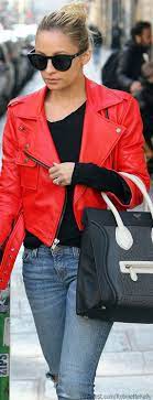 Street Style Nichole Richie Fashion Street Style Chic Red Leather Jacket Outfit