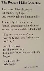 The Reason I Like Chocolate Nikki Giovanni Love Poems And Quotes Poetry For Kids Poetry Words