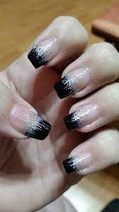 Black French Tip With Silver Glitter Black Nails With Glitter Glitter French Nails Black French Nails