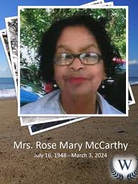 Obituary for Mrs. Rose Mary McCarthy Mrs. Rose Mary McCarthy Funeral  services will be held at 11:00 AM Saturday, March 9, 2024 at St. Mark  Baptist Church in Plaisance, LA, for Mrs. Rose Mary McCarthy, ...