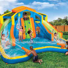 Banzai Inflatable Adventure Club Dual Slide And Pool Backyard Water Park Backyard Water Parks Backyard Water Fun Inflatable Water Park