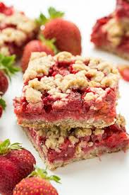 Strawberry Rhubarb Crisp Bars Oatmeal Cookie Base Topped With Sweet And Tangy Strawberries And Rhubarb Desserts Rhubarb Bars Recipes Strawberry Rhubarb Crisp