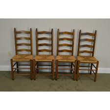 Hickory Solid Wood Set Of 4 Traditional Rush Seat Ladder Back Dining Chairs For Sale Image 4 O Dining Chairs For Sale Ladder Back Dining Chairs Dining Chairs