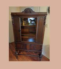 Antique oak curio cabinet stick and ball beveled glass door 1900's refinished. Antique Late 1800 S Early 1900 S Curio China Cabinet Press Local Pickup Only In Nc China Cabinet Curio Antique China Cabinets